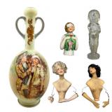 Hand-Painted Ewer and Doll Busts Assortment