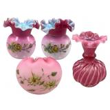 Four Pink Art Glass Vases
