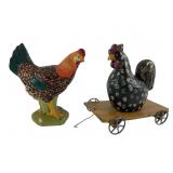 Painted Chicken Figurine And Chicken Pull Toy