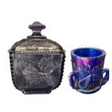 Amethyst Carnival Glass Toothpick & Covered Candy