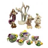 Bisque Figurines and Bone China Floral Arrangement