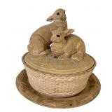 English Cane Ware Basket Weave Dish