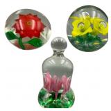 Three Floral Art Glass Paperweights