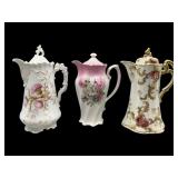 Three Porcelain Chocolate Pots