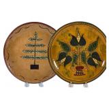 Two Folk Art Redware Pottery Plates