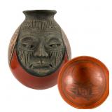 Mayan Face Vase and Hopi Pottery Bowl