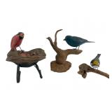 Three Carved Wood Bird Sculptures