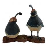 Resin Quail Sculpture on Log Base