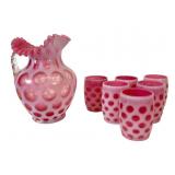 Fenton-Style Coin Dot Pitcher with Six Tumblers
