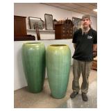 Pair 47-Inch Tall Pottery Vases