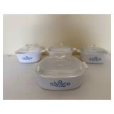 Four Corning Ware Blue Cornflower Serving Dishes