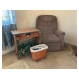 Brown Fabric Recliner, Table and Basket