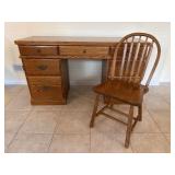 Oak Desk with Seven Drawers and Chair