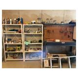 Workbench with Tools and Shelving Units