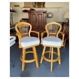Pair Wooden Swivel Bar Stools