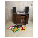 Stereo Console with Speakers and Records