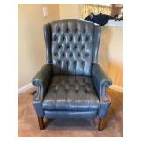 Blue Tufted Leather Recliner Armchair