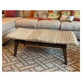 Modern Bench with Woven Seat and Wooden Frame