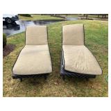 Pair Wicker Outdoor Chaise Lounges