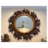 Large Carved Wooden Wall Mirror, 52-Inch Diameter