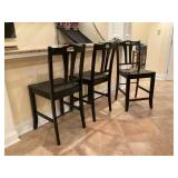 Three Black Wood Bar Stools