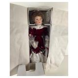 Porcelain Doll in Red Velvet Dress, 18 Inches