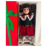 Porcelain Doll in Holiday Outfit, 16 Inches