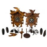 Two Wooden Cuckoo Clocks with Pinecone Weights