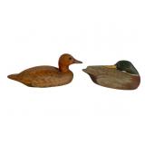 2 Hand-Carved Wooden Duck Decoys