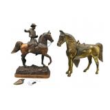 Cast Metal Cowboy and Horse Sculptures