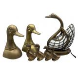 Swan Lamp, Duck Bookends, and Figurine