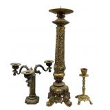 Three Cast Metal Candle Holders