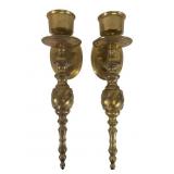 Pair Brass Wall Sconce Candleholders