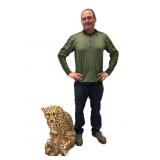 Large 27 In. Painted Cheetah and Cub Sculpture