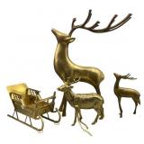 Brass Deer and Sleigh Figurines