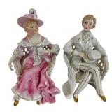 Pair Porcelain Victorian Seated Figurines