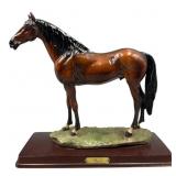 Resin Horse Sculpture on Wood Base