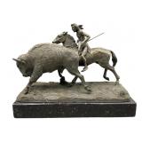 Buffalo Hunt Pewter Sculpture on Base