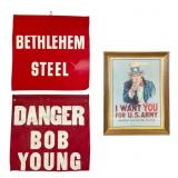 Bethlehem Steel Signs and Framed U.S. Army Poster
