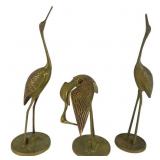 Three MCM Brass Crane Figurines
