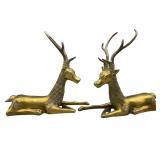 Pair Brass Reindeer Sculptures