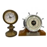 Nautical Barometer and Brass Desk Clock