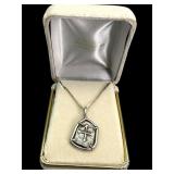 14k Gold Box Chain with Silver Cob Coin Pendant