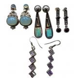 4 Pair Sterling and Gemstone Earrings Set