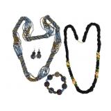 Multi-Strand Seed Bead & Genuine Stone Jewelry Set