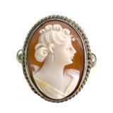 Sterling Ring with Carved Cameo, Size 6