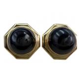 14k Bezeled Black Resin Earrings