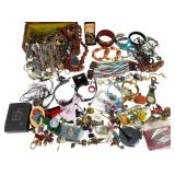 Large Jewelry Lot with Wooden Box