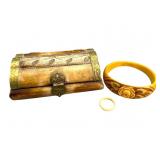 Indian Bone-Like Trinket Box & Jewelry Set