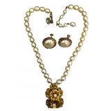 Vintage Miriam Haskell Faux Pearl Necklace Set